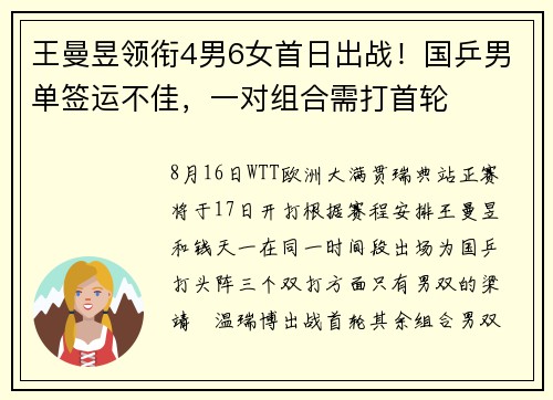 王曼昱领衔4男6女首日出战！国乒男单签运不佳，一对组合需打首轮